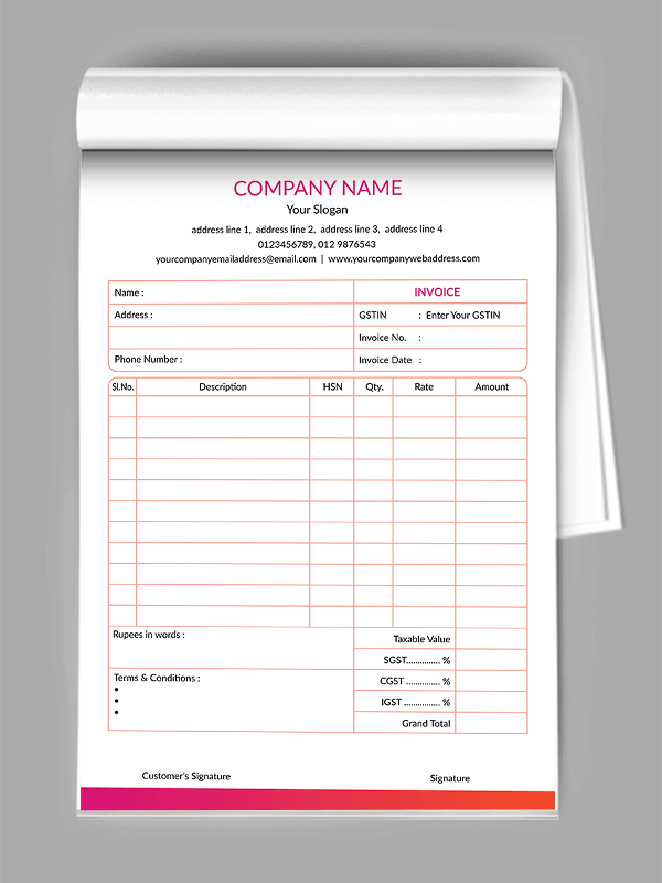 Bill Book / Invoice Designs