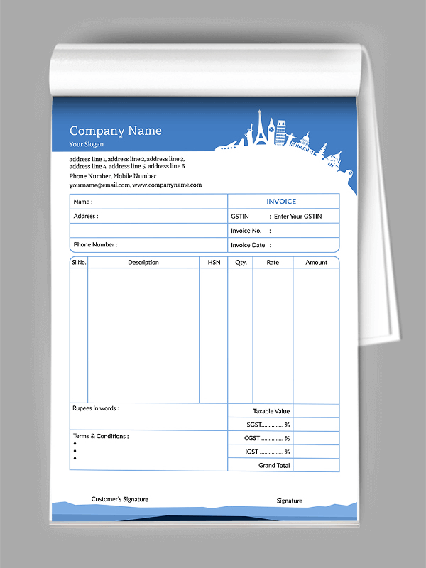 travel bill book format